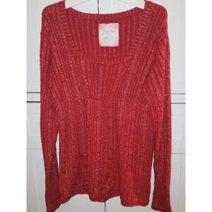 Duck Head Jeans Co. Red knit Top Blouse XL Long‎ Sleeve Sparkle Square Neck y2k